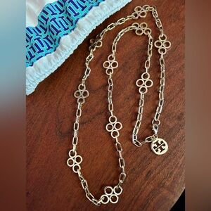 Tory Burch Long Gold Chain Necklace with Logo Charm